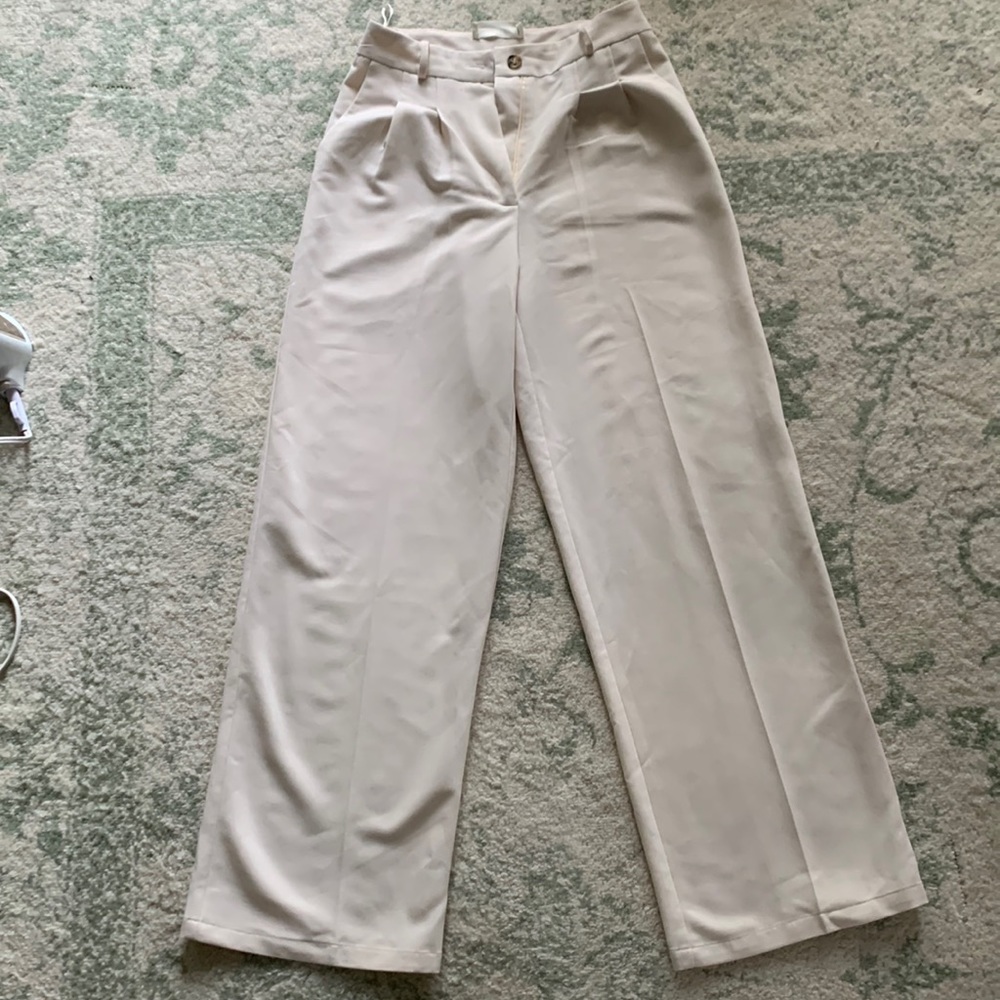 Hi-Rise Light Cream Wide- Legged Trousers